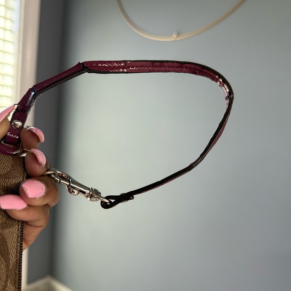 Coach Brown Signature Canvas Wristlet with Plum Trim - Picture 8 of 10